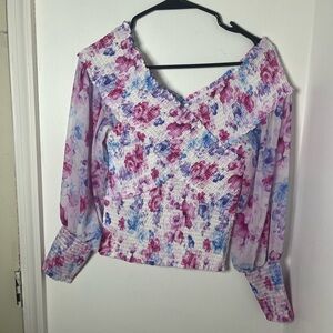 BB Dakota by Steve Madden Smocked Floral Off Shoulder Blouse Size Small